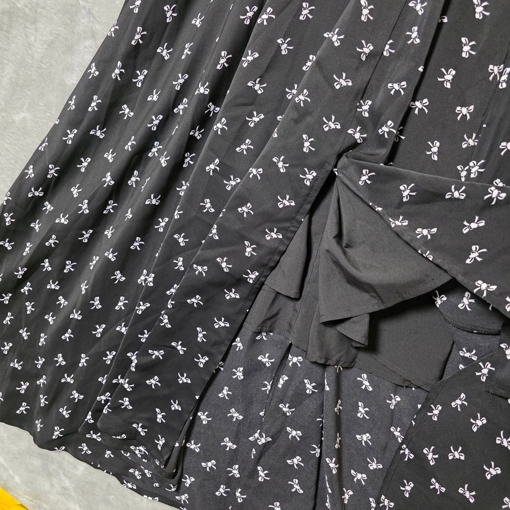 NEVA HU Bow Print Puff Sleeve Maxi Dress Women L‎ Black NEW Flowy Cottagecore - Picture 7 of 13